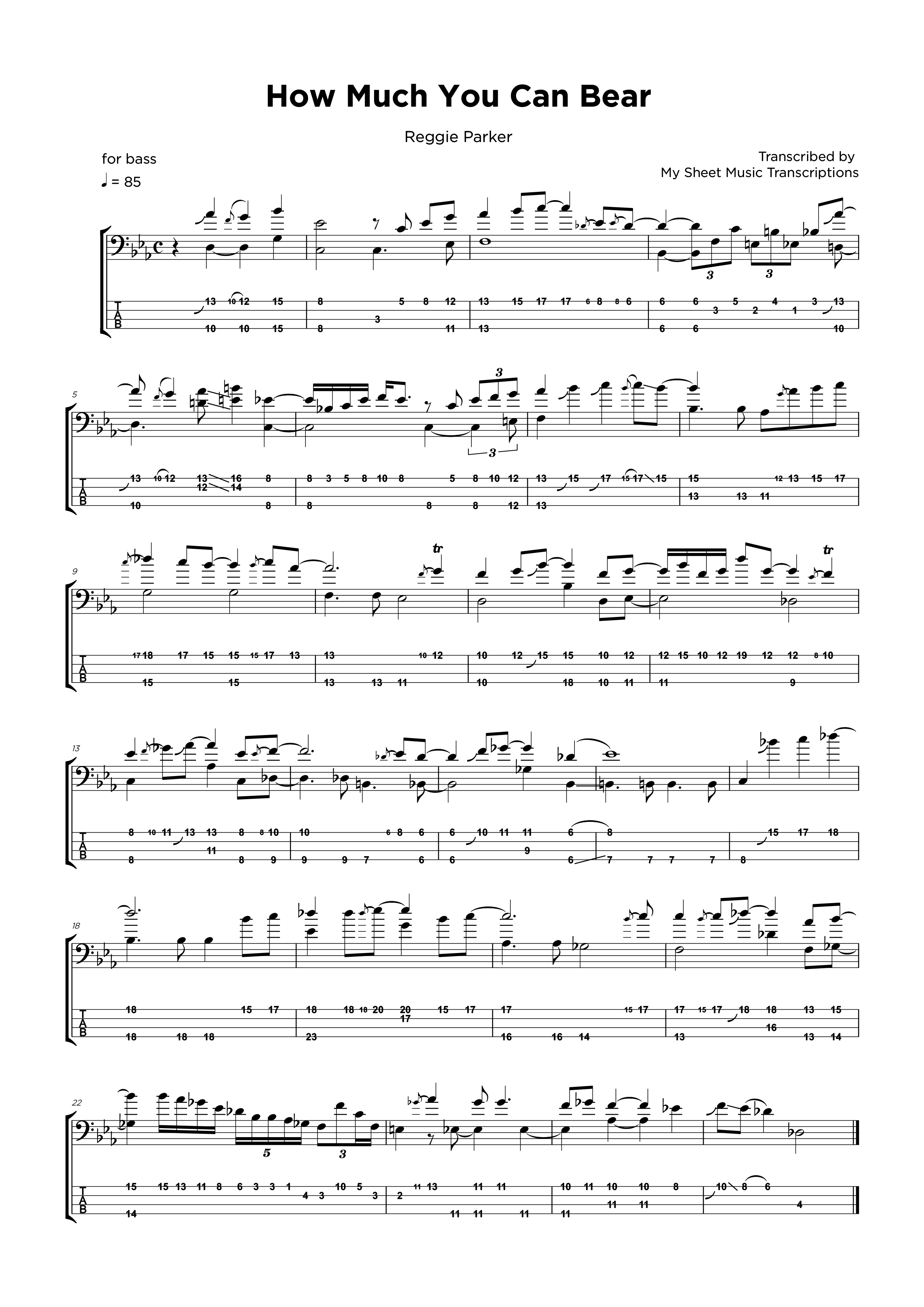 How Much You Can Bear - Reggie Parker - Transcripción de partitura para bajo