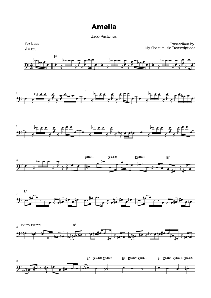 Amelia - Jaco Pastorius- Transcripción de partitura para bajo